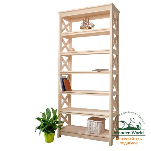 Стеллаж в стиле Прованс широкий, 7 полок, 195х89х40 см, деревянный, ХСП-01
