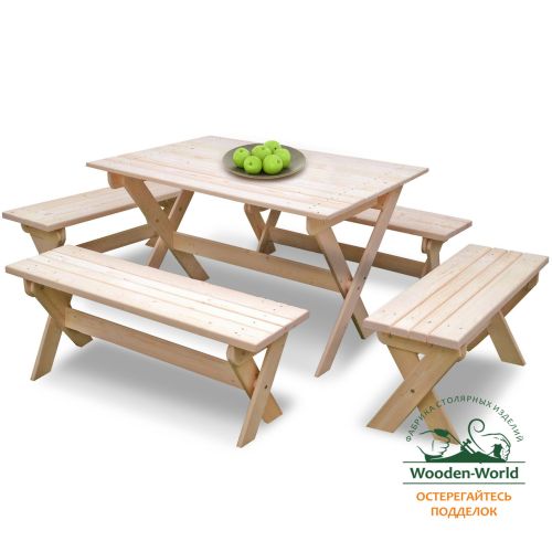 Комплект складной мебели на 8-10 человек (стол 120 см, 4 лавки) деревянный, КСЛ-04