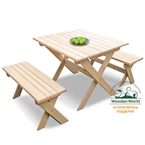 Комплект складной мебели на 4 человека (Стол 100 см, 2 лавки) деревянный, КСЛ-01