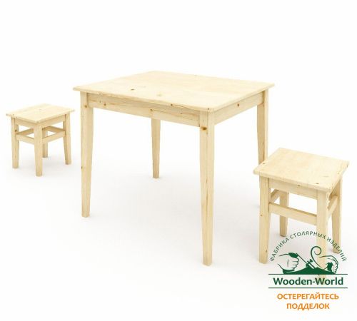 Комплект обеденной мебели деревянный (стол 90 см + 2 табурета), КМО-11