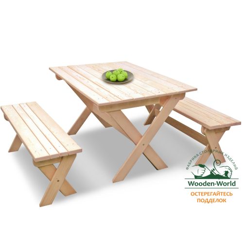 Комплект складной мебели на 4-6 человек (Стол 120 см, 2 лавки) деревянный, КСЛ-02