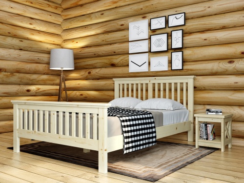 Кровать полутораспальная 140х200 см с изножьем деревянная Прованс, КР-06