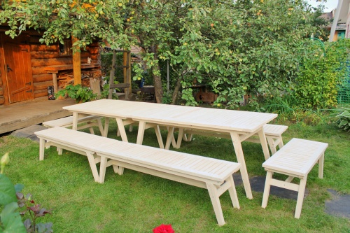 Купить  Комплект дачной мебели на 16-18 человек 300 см (2 стола, 6 лавок) деревянный, КМР-29