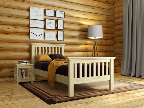 Кровать односпальная 90х200 см с изножьем деревянная Прованс, КР-02