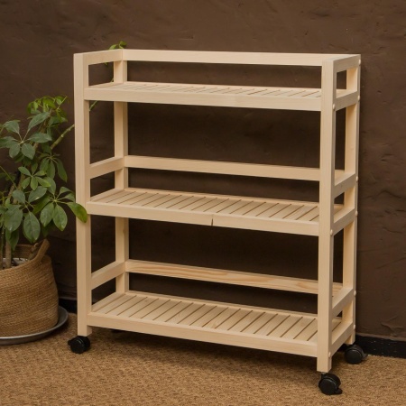 Этажерка на колесиках деревянная, 3 полки, 75 х 70 х 25, Универсальная, СУ-24
