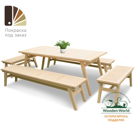 Купить  Комплект дачной мебели на 12 человек 200 см (Стол, 4 лавки) деревянный, КМР-26