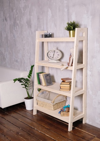 Этажерка в стиле Лестница, 4 полки, 149х90х41,6 см деревянная, ХСЛ-04