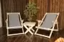 Комплект шезлонгов с серой тканью и подлокотниками (2 шезлонга + столик), деревянный,  КСШ-03-С