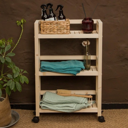 Этажерка узкая на колесиках деревянная, 3 полки, 75 х 52 х 17, Универсальная, СУ-35