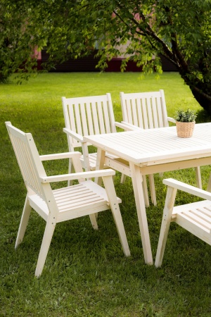 Купить  Комплект дачной мебели деревянный 140 см (Стол, 6 Кресел) , КМР-02