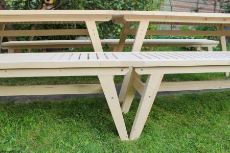 Купить  Комплект дачной мебели на 14-16 человек 370 см (2 стола, 4 лавки) деревянный, КМР-28