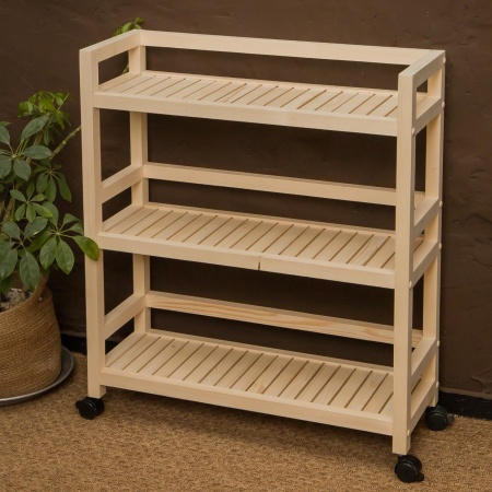 Этажерка на колесиках деревянная, 3 полки, 75 х 70 х 25, Универсальная, СУ-24