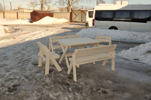 Комплект (Усиленный) банной мебели на 6-8 человек складной 120 см (Стол, скамейки, стулья) деревянный, КУС-02