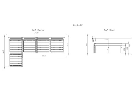 Диван с подушками и подставкой для ног (оттоманкой) деревянный для сада и дачи на 4 человека, КМЛ-09