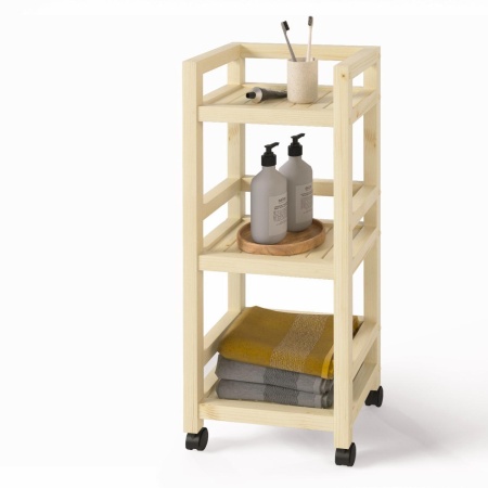 Тумба на колесиках деревянная, 3 полки, 75 х 35 х 25, Универсальная, СУ-26