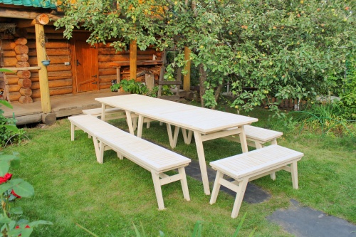 Купить  Комплект дачной мебели на 16-18 человек 300 см (2 стола, 6 лавок) деревянный, КМР-29