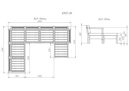 Садовый диван с подушками угловой из дерева с оттоманкой на 5 человек, КМЛ-18
