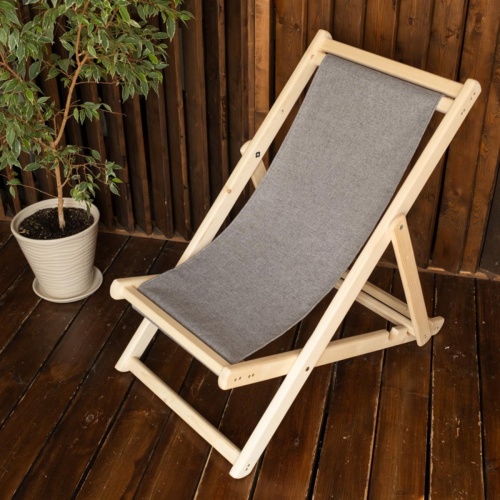 Шезлонг с серой тканью, деревянный, складной, МС-14-С Шезлонг с серой тканью, деревянный, складной, МС-14-С
