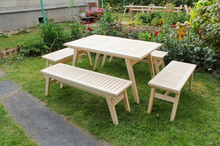 Купить  Комплект дачной мебели на 10 человек 140 см (Стол, 4 лавки) деревянный,  КМР-24