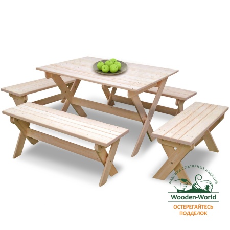 Комплект складной мебели на 8-10 человек (стол 120 см, 4 лавки) деревянный, КСЛ-04