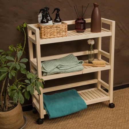 Этажерка на колесиках деревянная, 3 полки, 75 х 70 х 25, Универсальная, СУ-24