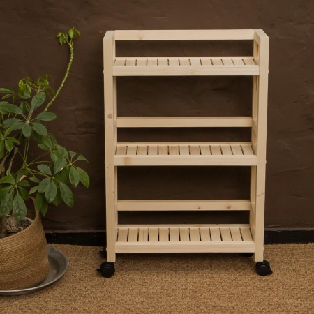 Этажерка узкая на колесиках деревянная, 3 полки, 75 х 52 х 17, Универсальная, СУ-35