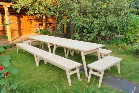Купить  Комплект дачной мебели на 18-20 человек 370 см (2 стола, 6 лавок) деревянный, КМР-30