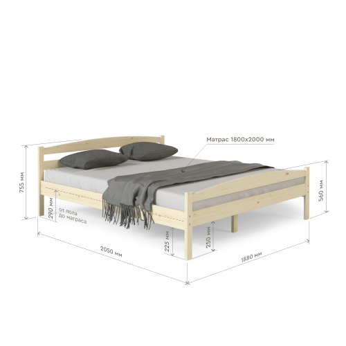 Кровать двуспальная 1800х2000 с изножьем из массива дерева в Классическом стиле, КК-12 Кровать двуспальная 1800х2000 с изножьем из массива дерева в Классическом стиле, КК-12