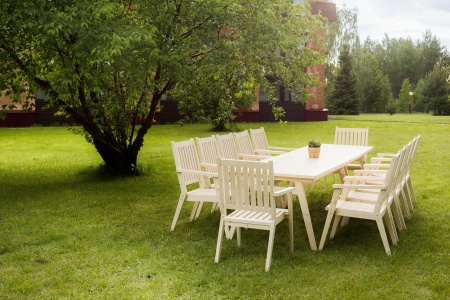 Купить  Комплект дачной мебели деревянный 340 см (2стола, 12 Кресел) , КМР-06