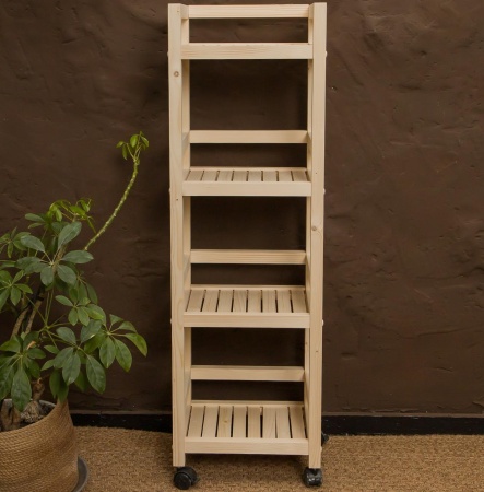 Этажерка на колесиках деревянная, 4 полки, 105 х 35 х 25, Универсальная, СУ-23