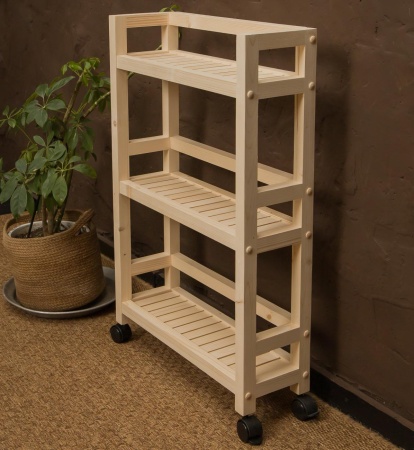 Этажерка узкая на колесиках деревянная, 3 полки, 75 х 52 х 17, Универсальная, СУ-35