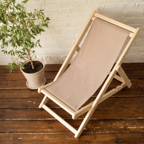 Шезлонг с бежевой тканью, деревянный, складной, МС-14-Б Шезлонг с бежевой тканью, деревянный, складной, МС-14-Б