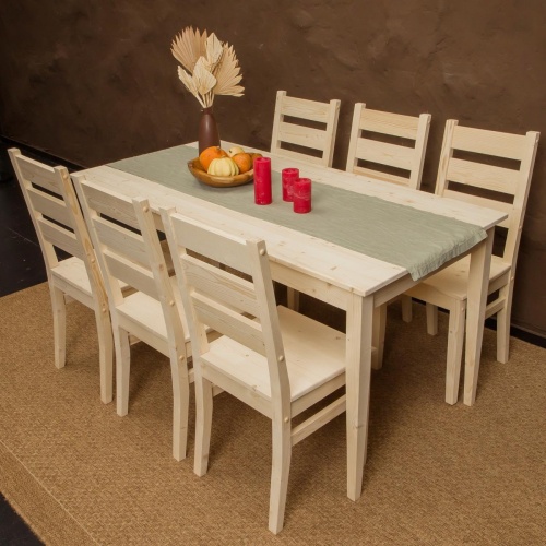 Комплект обеденной мебели деревянный (стол 150 см + 6 стульев), КМО-04