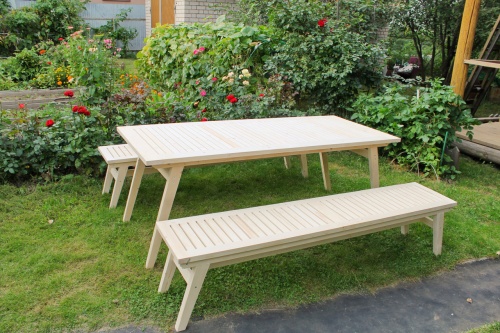 Купить  Комплект дачной мебели на 8 человек 200 см (Стол, 2 лавки) деревянный, КМР-23