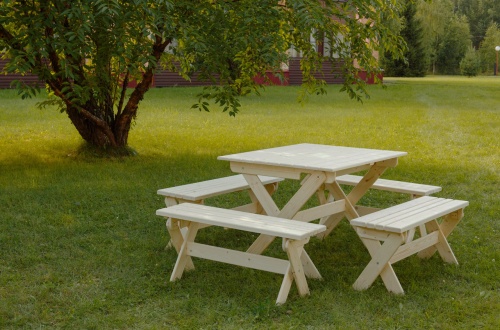 Комплект складной мебели на 8-10 человек (стол 120 см, 4 лавки) деревянный, КСЛ-04