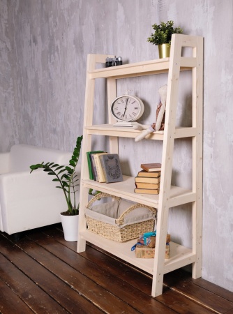 Этажерка в стиле Лестница, 4 полки, 149х90х41,6 см деревянная, ХСЛ-04