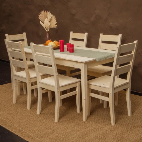 Комплект обеденной мебели деревянный (стол 150 см + 6 стульев), КМО-04