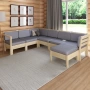 Садовый диван с подушками угловой из дерева с оттоманкой на 5 человек, КМЛ-18