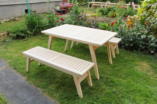 Купить  Комплект дачной мебели на 6 человек 140 см (Стол, 2 лавки) деревянный, КМР-21