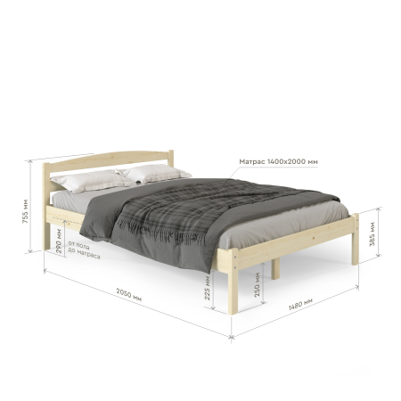 Кровать полутораспальная 1400х2000 из массива дерева в Классическом стиле, КК-07