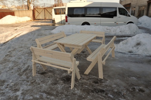 Комплект (Усиленный) банной мебели на 10 человек складной 150 см (Стол, 4 скамейки) деревянный, КУС-05