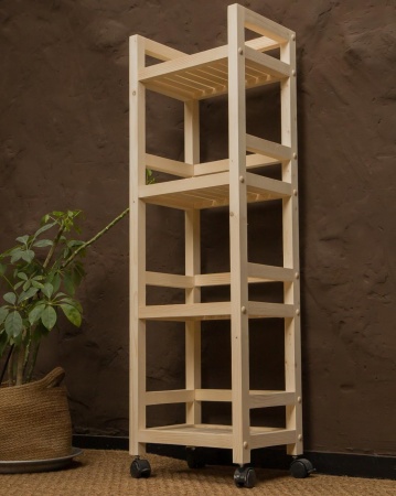 Этажерка на колесиках деревянная, 4 полки, 105 х 35 х 25, Универсальная, СУ-23