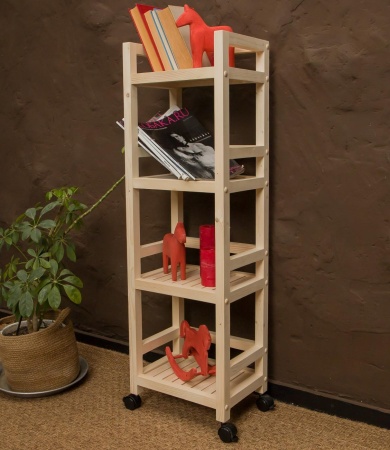Этажерка на колесиках деревянная, 4 полки, 105 х 35 х 25, Универсальная, СУ-23