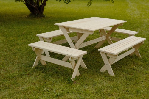 Комплект складной мебели на 10 человек 150 см (Стол, 4 лавки) деревянный, КСЛ-05