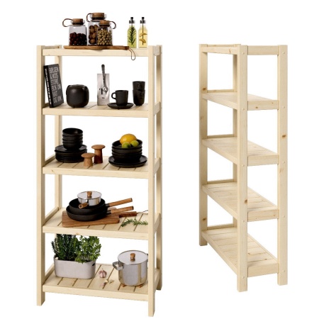 Стеллаж Классический, этажерка 5 полок, 158х72х35 см, деревянный, ХСК-08