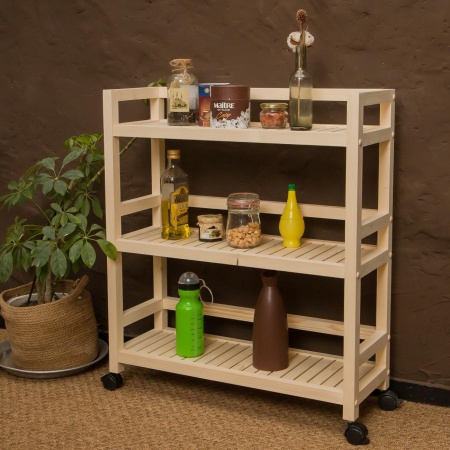 Этажерка на колесиках деревянная, 3 полки, 75 х 70 х 25, Универсальная, СУ-24