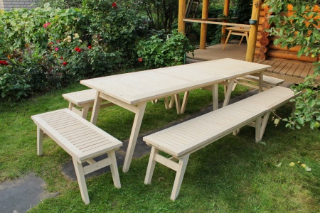 Купить  Комплект дачной мебели на 16-18 человек 300 см (2 стола, 6 лавок) деревянный, КМР-29