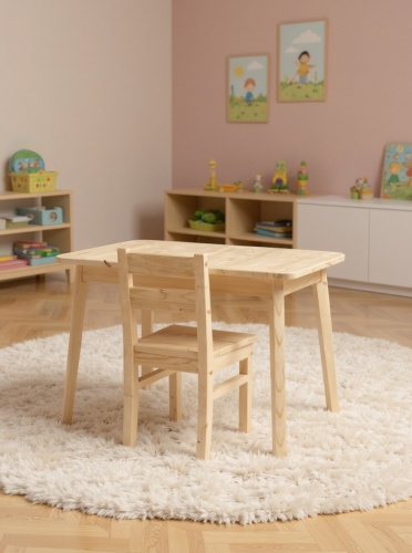Детский Стол и Стул деревянный, комплект (Столик 75х50см + Стульчик). КМД-01