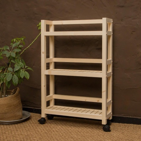 Этажерка узкая на колесиках деревянная, 3 полки, 75 х 52 х 17, Универсальная, СУ-35