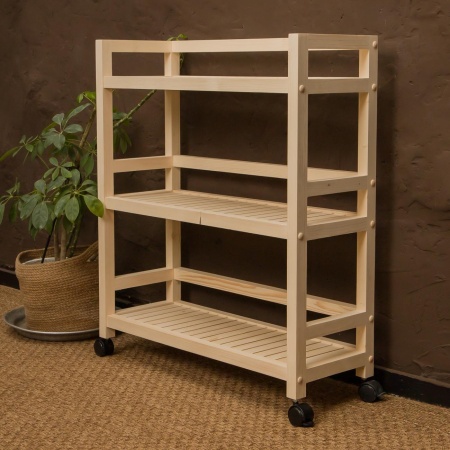 Этажерка на колесиках деревянная, 3 полки, 75 х 70 х 25, Универсальная, СУ-24